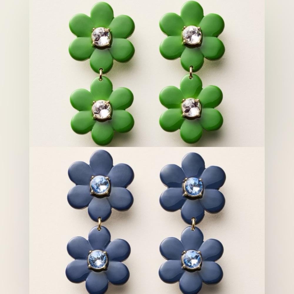 NWT Kate spade X Target floral linear Earrings SET OF 2 navy and green